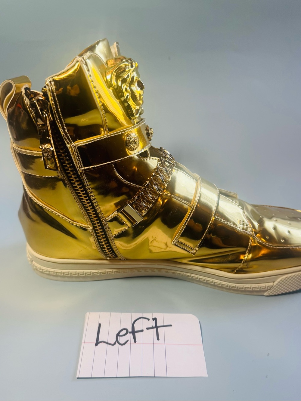 Versace Metallic Gold High-Top Sneakers with Medusa Plaques - Picture 9 of 16